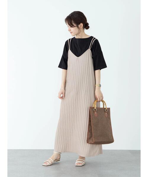 Green　Parks（グリーンパークス）の「ワッシャーカットキャミワンピース＊（ワンピース・レディース・チャコールグレー/ベージュ/グリーン・FREE）」の7枚目の写真