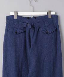 ワカ　COMOLI (コモリ) リネンバックストラップパンツ（2） comoli】￼製品染めバックストラップパンツ 2 （COMOLI (コモリ