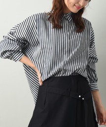 blanc basque | 【Ｐｅａｒｌ　ｂｕｔｔｏｎ】ストライプ２素材切替ブラウス(シャツ/ブラウス)