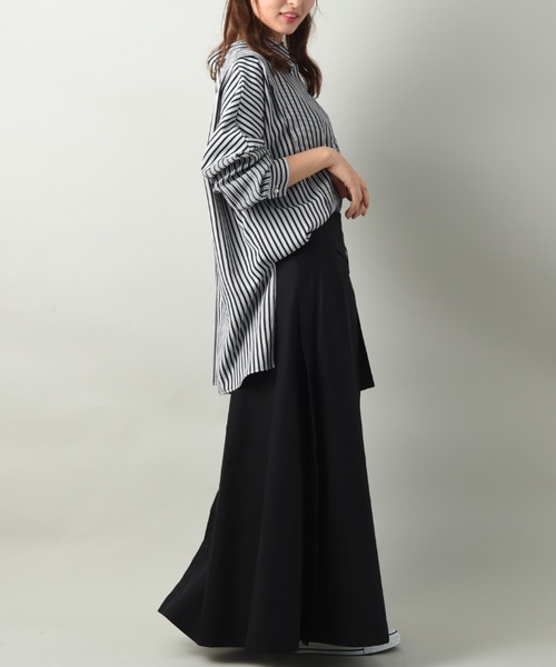 blanc basque（ブランバスク）の「【Ｐｅａｒｌ　ｂｕｔｔｏｎ】ストライプ２素材切替ブラウス（シャツ/ブラウス・レディース・ブラック/ベージュ・FREE）」の11枚目の写真