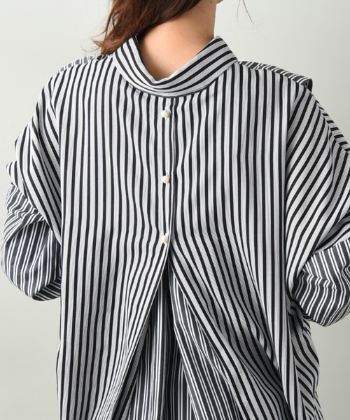 blanc basque（ブランバスク）の「【Ｐｅａｒｌ　ｂｕｔｔｏｎ】ストライプ２素材切替ブラウス（シャツ/ブラウス・レディース・ブラック/ベージュ・FREE）」の17枚目の写真