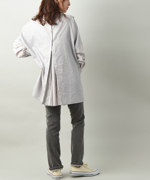 blanc basque（ブランバスク）の「【Ｐｅａｒｌ　ｂｕｔｔｏｎ】ストライプ２素材切替ブラウス（シャツ/ブラウス・レディース・ブラック/ベージュ・FREE）」の9枚目の写真