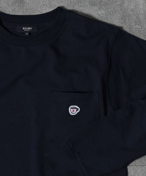 BEAMS HEART（ビームスハート）の「BEAMS HEART / コーヒー刺繍 ロングスリープ Tシャツ（Tシャツ/カットソー・メンズ・ホワイト/オリーブ/ブルー系その他/ネイビー/その他・MEDIUM/LARGE/X-LARGE/SMALL）」の3枚目の写真