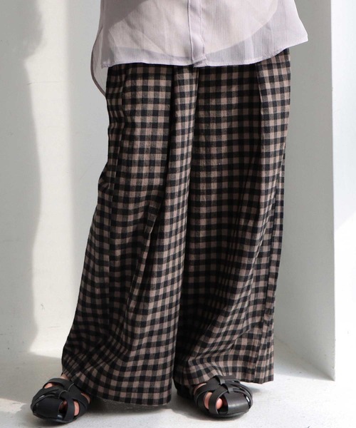antiqua(アンティカ)の「ナチュラルチェックワイドパンツ(その他パンツ・キッズ・ブラウン系その他・4/6/3/5)」の2枚目の写真