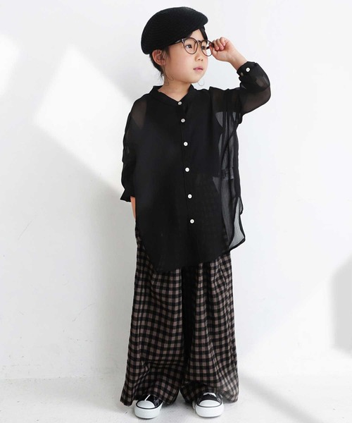 antiqua(アンティカ)の「ナチュラルチェックワイドパンツ(その他パンツ・キッズ・ブラウン系その他・4/6/3/5)」の3枚目の写真