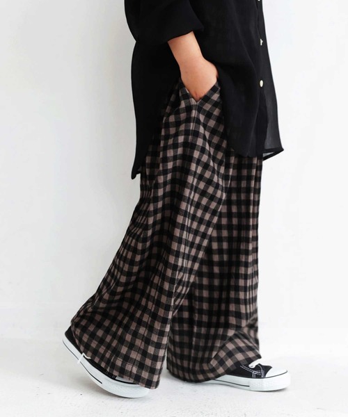 antiqua(アンティカ)の「ナチュラルチェックワイドパンツ(その他パンツ・キッズ・ブラウン系その他・4/6/3/5)」の4枚目の写真
