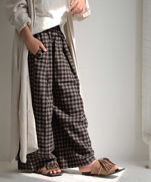 antiqua(アンティカ)の「ナチュラルチェックワイドパンツ(その他パンツ・キッズ・ブラウン系その他・4/6/3/5)」の9枚目の写真