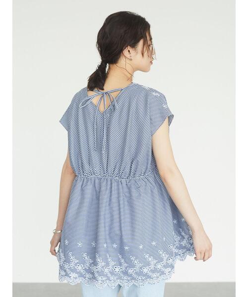 ブラウス シャツ スカラップ刺繍チュニック レディース OPAQUE.CLIP ブラウス シャツ バルーン袖スカラップ刺繍レース