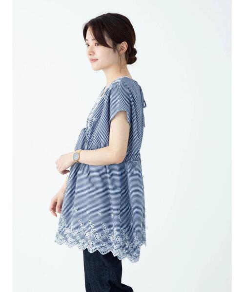 ブラウス シャツ スカラップ刺繍チュニック レディース OPAQUE.CLIP ブラウス シャツ バルーン袖スカラップ刺繍レース