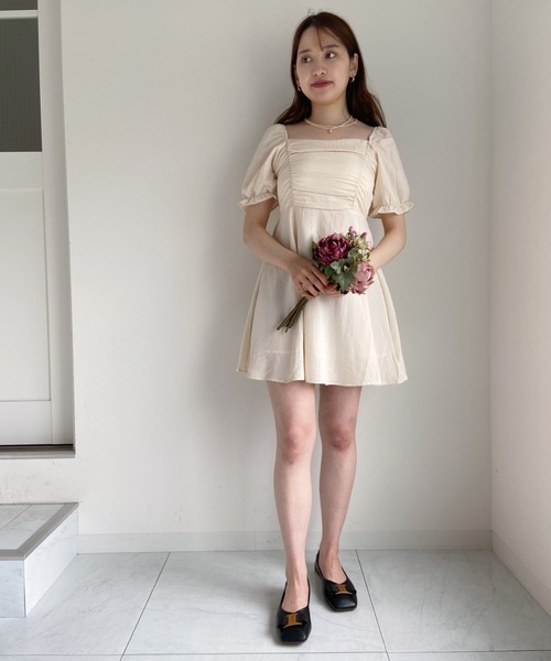 Loueme（ルエム）の「スクエアネックシフォンミニワンピ（ワンピース・レディース・ブルー/アイボリー・FREE）」の6枚目の写真
