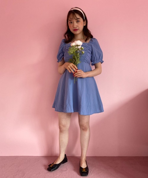 Loueme（ルエム）の「スクエアネックシフォンミニワンピ（ワンピース・レディース・ブルー/アイボリー・FREE）」の19枚目の写真