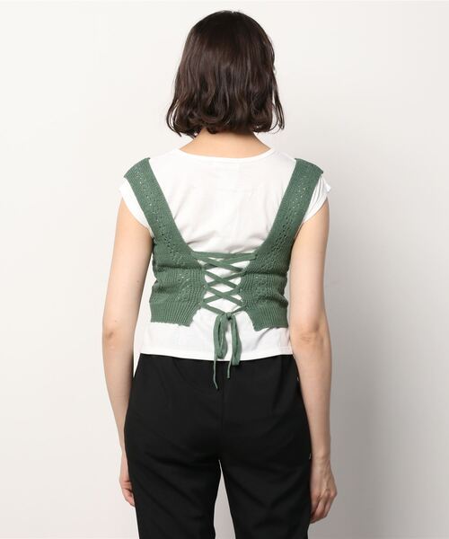 WEGO（ウィゴー）の「WEGO/【2点セット】Tシャツsetバックレースアップニットビスチェ（Tシャツ/カットソー・レディース・グリーン/ライトベージュ・FREE）」の12枚目の写真