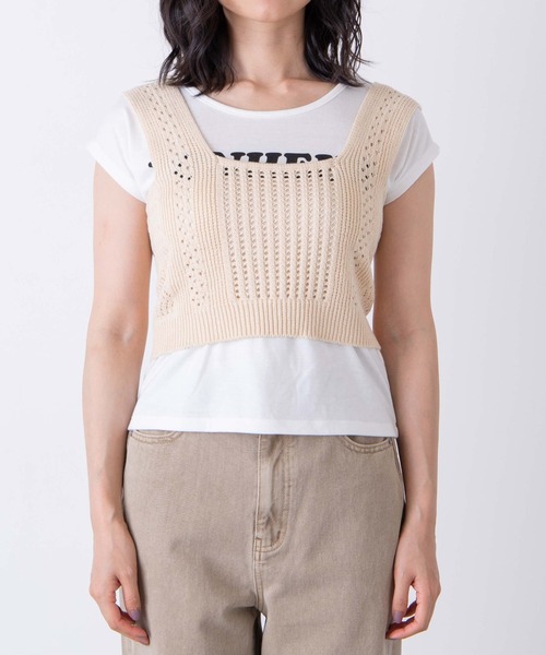 WEGO（ウィゴー）の「WEGO/【2点セット】Tシャツsetバックレースアップニットビスチェ（Tシャツ/カットソー・レディース・グリーン/ライトベージュ・FREE）」の10枚目の写真