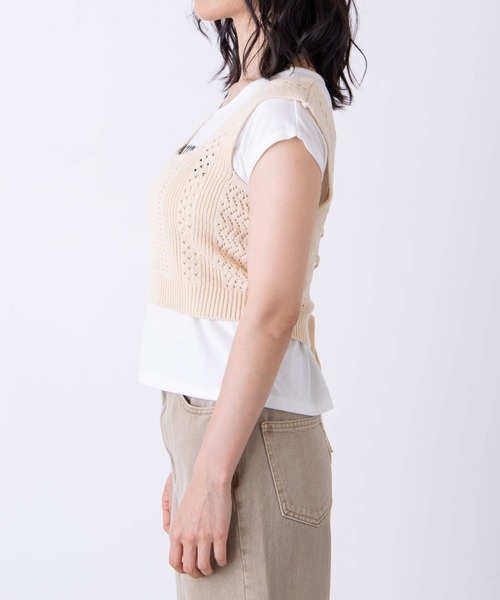 WEGO（ウィゴー）の「WEGO/【2点セット】Tシャツsetバックレースアップニットビスチェ（Tシャツ/カットソー・レディース・グリーン/ライトベージュ・FREE）」の3枚目の写真