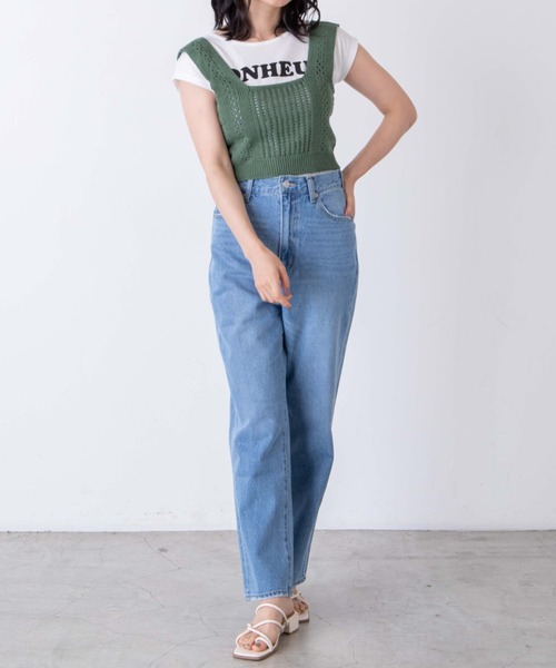 WEGO（ウィゴー）の「WEGO/【2点セット】Tシャツsetバックレースアップニットビスチェ（Tシャツ/カットソー・レディース・グリーン/ライトベージュ・FREE）」の7枚目の写真