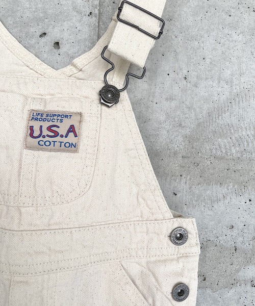 Life Support Products（ライフサポートプロダクツ）の「【コットンUSA】デニムオーバーオール（80～160cm）（サロペット/オーバーオール・キッズ・ネイビー/ストライプ/キナリ・90/100/110/120/80/130/95/140/150/160）」の4枚目の写真