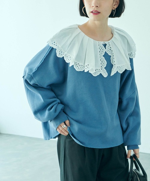 forksy.（フォルクシー）の「【forksy.】ボリューム袖ダメージ加工スウェットトップス（スウェット・レディース・チャコールグレー/ブラック/ベージュ/ネイビー/グレー/ピンク/ブルー/モスグリーン/オートミール/ダークオレンジ・FREE）」の8枚目の写真