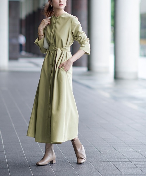 UR'S（ユアーズ）の「ﾊﾞﾝﾄﾞｶﾗｰAﾗｲﾝﾜﾝﾋﾟｰｽ（シャツワンピース・レディース・ベージュ/カーキ/ブルー・S/M/L）」の4枚目の写真