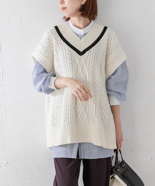 URBAN RESEARCH Sonny Label(アーバンリサーチサニーレーベル)の「ケーブルチルデンベスト(ニット/セーター・レディース・オフホワイト/ベージュ・FREE)」の2枚目の写真