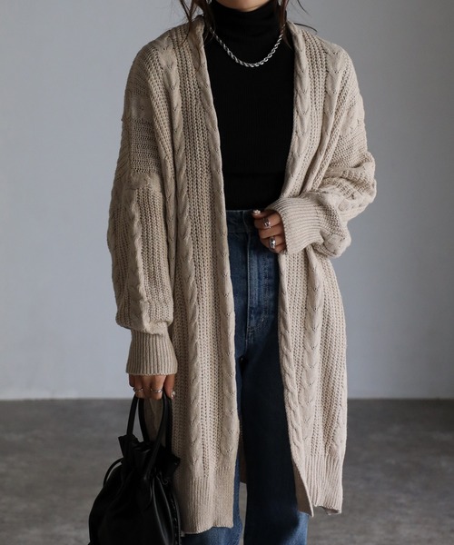 ニット Big cardigan Pom Pom Wooly Black Cardigan Chunky Knit Big Cardigan Sweater