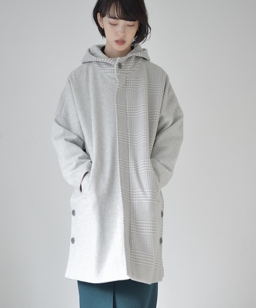 La SRIC(ラスリック)の「La SRIC / 3柄チェックフードCT(その他アウター・レディース・ライトグレー/ブラック・38)」の4枚目の写真