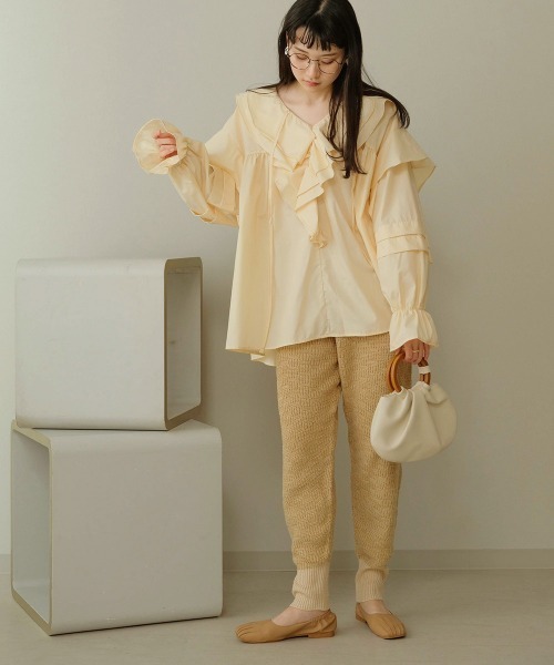 Bab（バブ）の「ボリュームフリルブラウス（シャツ/ブラウス・レディース・ブラック/ベージュ/ライトグリーン・M）」の22枚目の写真