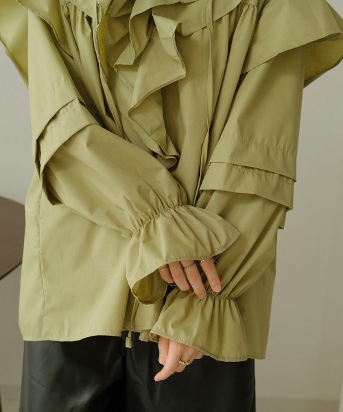 Bab（バブ）の「ボリュームフリルブラウス（シャツ/ブラウス・レディース・ブラック/ベージュ/ライトグリーン・M）」の18枚目の写真