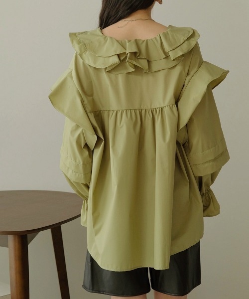 Bab（バブ）の「ボリュームフリルブラウス（シャツ/ブラウス・レディース・ブラック/ベージュ/ライトグリーン・M）」の15枚目の写真