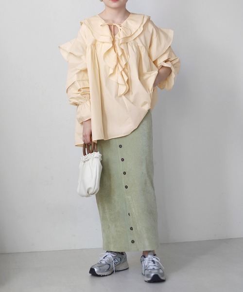 Bab（バブ）の「ボリュームフリルブラウス（シャツ/ブラウス・レディース・ブラック/ベージュ/ライトグリーン・M）」の9枚目の写真