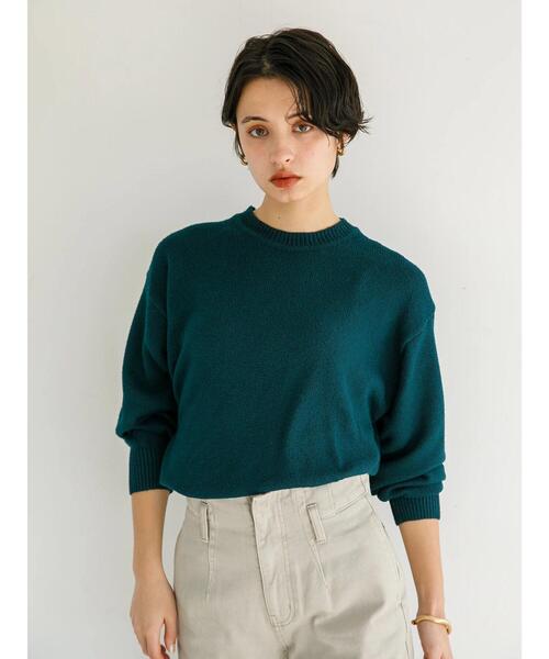 koe（コエ）の「天竺編みクルーネックニット*（ニット/セーター・レディース・ブラック/カーキ/マスタード/グリーン/ライトベージュ/ブラウン・M/L/S）」の11枚目の写真