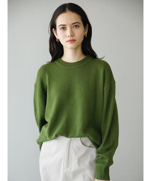 koe（コエ）の「天竺編みクルーネックニット*（ニット/セーター・レディース・ブラック/カーキ/マスタード/グリーン/ライトベージュ/ブラウン・M/L/S）」の12枚目の写真