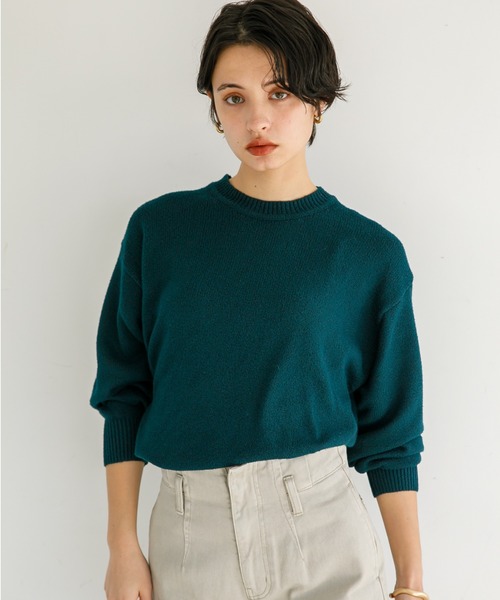 koe（コエ）の「天竺編みクルーネックニット*（ニット/セーター・レディース・ブラック/カーキ/マスタード/グリーン/ライトベージュ/ブラウン・M/L/S）」の5枚目の写真