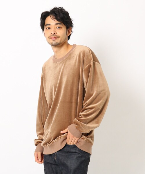 BASECONTROL（ベースコントロール）の「◆ファーベロア ビッグシルエット クルースウェット（スウェット・メンズ・ブラック/ダークグレー/ベージュ/グリーン/アイボリー・03/02/04）」の4枚目の写真