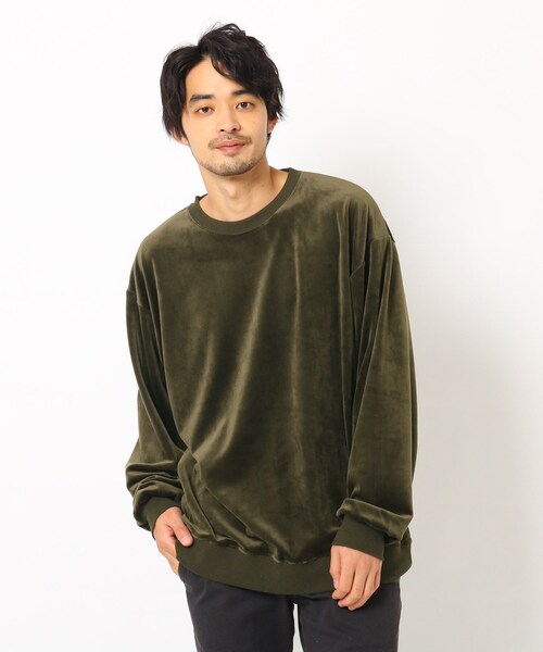 BASECONTROL（ベースコントロール）の「◆ファーベロア ビッグシルエット クルースウェット（スウェット・メンズ・ブラック/ダークグレー/ベージュ/グリーン/アイボリー・03/02/04）」の5枚目の写真