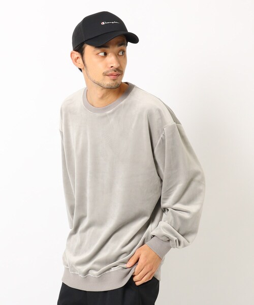 BASECONTROL（ベースコントロール）の「◆ファーベロア ビッグシルエット クルースウェット（スウェット・メンズ・ブラック/ダークグレー/ベージュ/グリーン/アイボリー・03/02/04）」の3枚目の写真