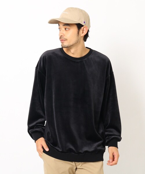 BASECONTROL（ベースコントロール）の「◆ファーベロア ビッグシルエット クルースウェット（スウェット・メンズ・ブラック/ダークグレー/ベージュ/グリーン/アイボリー・03/02/04）」の2枚目の写真