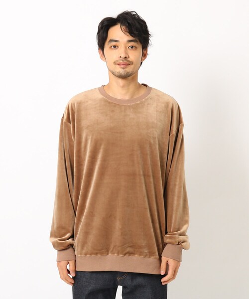 BASECONTROL（ベースコントロール）の「◆ファーベロア ビッグシルエット クルースウェット（スウェット・メンズ・ブラック/ダークグレー/ベージュ/グリーン/アイボリー・03/02/04）」の7枚目の写真