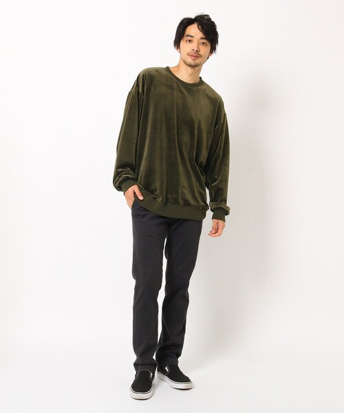 BASECONTROL（ベースコントロール）の「◆ファーベロア ビッグシルエット クルースウェット（スウェット・メンズ・ブラック/ダークグレー/ベージュ/グリーン/アイボリー・03/02/04）」の6枚目の写真