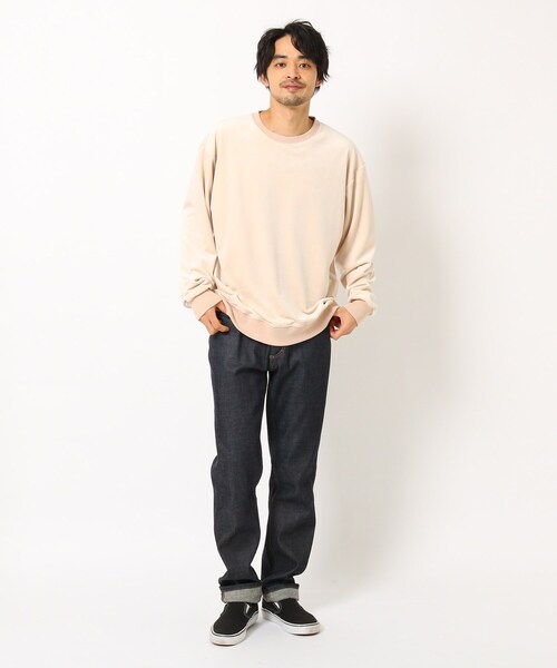 BASECONTROL（ベースコントロール）の「◆ファーベロア ビッグシルエット クルースウェット（スウェット・メンズ・ブラック/ダークグレー/ベージュ/グリーン/アイボリー・03/02/04）」の8枚目の写真