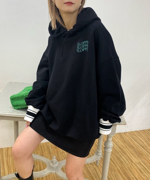 WHO'S WHO gallery(フーズフーギャラリー)の「【SLOPPY/スロッピー】ラインリブパーカ(パーカー・レディース・サックスブルー/ピンク/ブラック/トップグレー/ネイビー・FREE)」の6枚目の写真