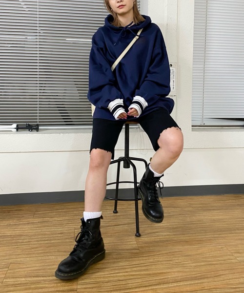 WHO'S WHO gallery(フーズフーギャラリー)の「【SLOPPY/スロッピー】ラインリブパーカ(パーカー・レディース・サックスブルー/ピンク/ブラック/トップグレー/ネイビー・FREE)」の19枚目の写真