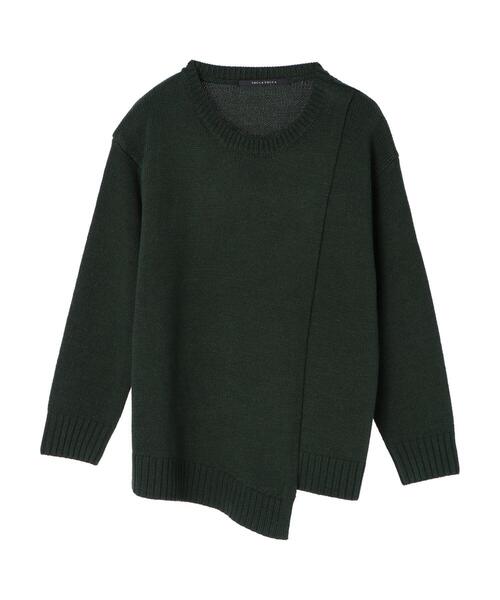 YECCA VECCA（イェッカヴェッカ）の「・アシメレイヤーニット＊（ニット/セーター・レディース・グリーン/グレイッシュベージュ/ブラウン/イエロー・FREE）」の5枚目の写真