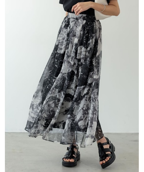 Re:EDIT（リエディ）の「[2023S/S COLLECTION][低身長サイズ有]シアープリントギャザーフレアスカート（スカート・レディース・B/A/D/C/E/F・LARGE/MEDIUM/SHORT）」の3枚目の写真