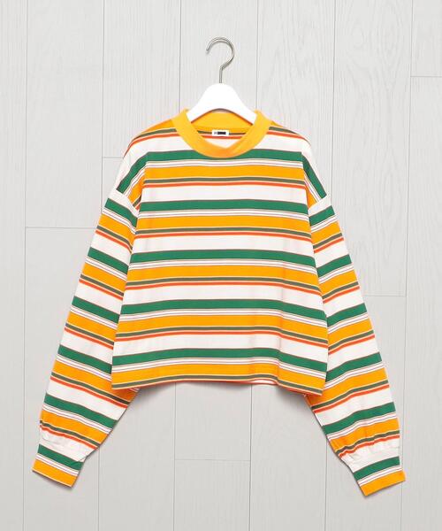 H　BEAUTY&YOUTH UNITED ARROWS（エイチビューティーアンドユースユナイテッドアローズ）の「＜H＞MULTI BORDER LONG SLEEVE T-SHIRT/Tシャツ（Tシャツ/カットソー・レディース・ターコイズブルー/イエロー・FREE）」の7枚目の写真