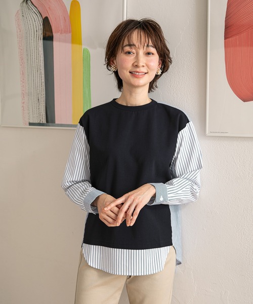 DECOY SINCE 1981(デコイシンスイチキュウハチイチ)の「ストライプドッキングプルオーバー(Tシャツ/カットソー・レディース・ネイビー/ベージュ/グレー・M/LL/L)」の3枚目の写真