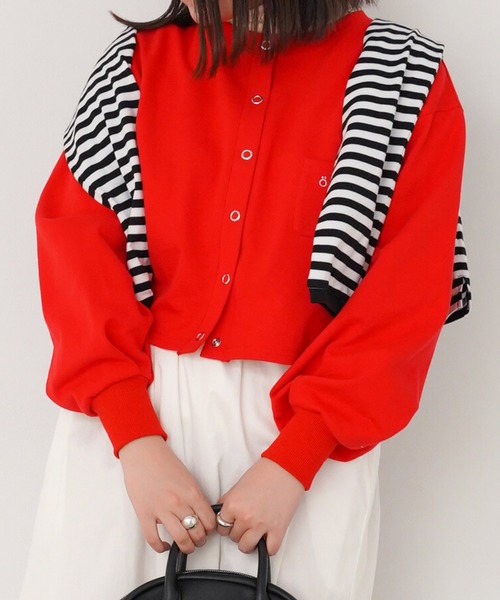 omom sot（オムオムソット）の「カーディガン スウェット コットン裏毛 omom sot（カーディガン/ボレロ・レディース・ブラック/レッド/グリーン/アイボリー・M）」の4枚目の写真