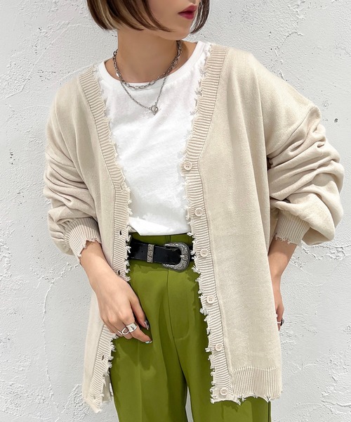 apres jour mignon（アプレジュールミニョン）の「ダメージカーディガン【ZOZOTOWN限定アイテム】（カーディガン/ボレロ・レディース・ブラック/パープル/オレンジ/グリーン/アイボリー・X-LARGE/フリー）」の12枚目の写真