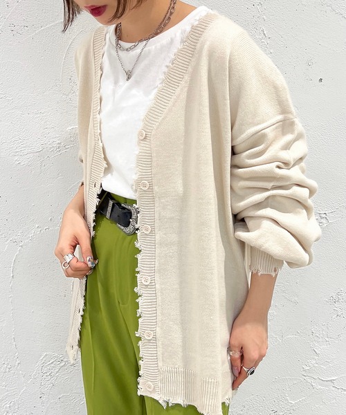 apres jour mignon（アプレジュールミニョン）の「ダメージカーディガン【ZOZOTOWN限定アイテム】（カーディガン/ボレロ・レディース・ブラック/パープル/オレンジ/グリーン/アイボリー・X-LARGE/フリー）」の16枚目の写真