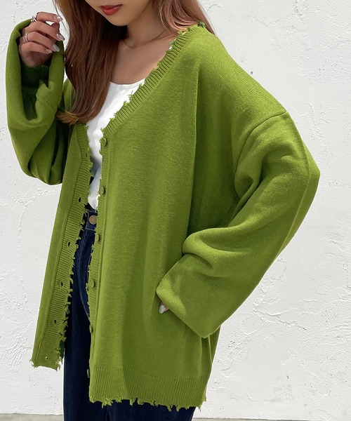 apres jour mignon（アプレジュールミニョン）の「ダメージカーディガン【ZOZOTOWN限定アイテム】（カーディガン/ボレロ・レディース・ブラック/パープル/オレンジ/グリーン/アイボリー・X-LARGE/フリー）」の10枚目の写真