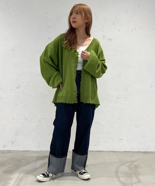 apres jour mignon（アプレジュールミニョン）の「ダメージカーディガン【ZOZOTOWN限定アイテム】（カーディガン/ボレロ・レディース・ブラック/パープル/オレンジ/グリーン/アイボリー・X-LARGE/フリー）」の14枚目の写真